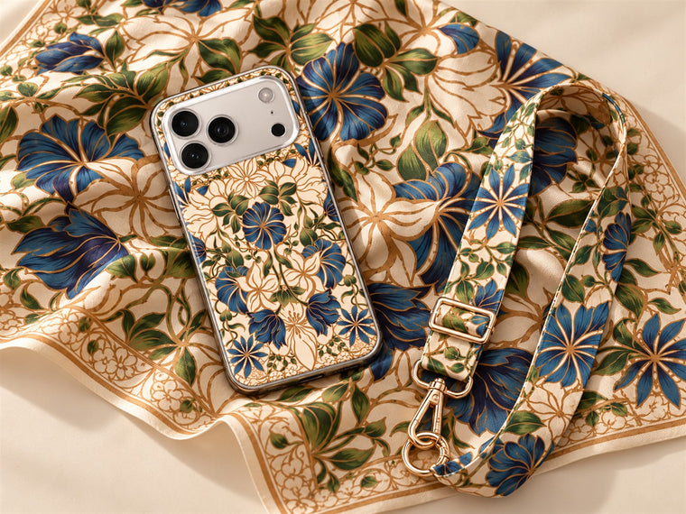 Lenço de seda Scarf Me e capa de celular NERD com a mesma estampa Marble Flowers